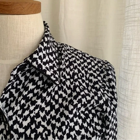 Theory Black White Houndstooth Button Down Blouse - Picture 2 of 7